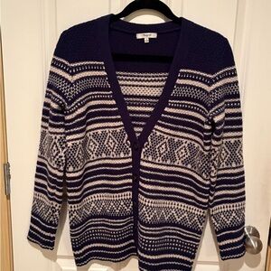 Madewell Navy and Cream Patterned V-Neck Cardigan